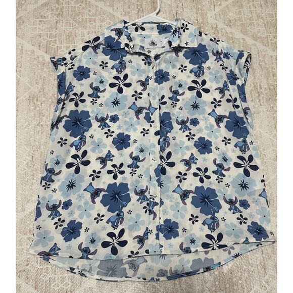 Disney Parks Lilo & Stitch Women Stitch Hibiscus Button Up Shirt Sz S Camp Shirt - Picture 2 of 10